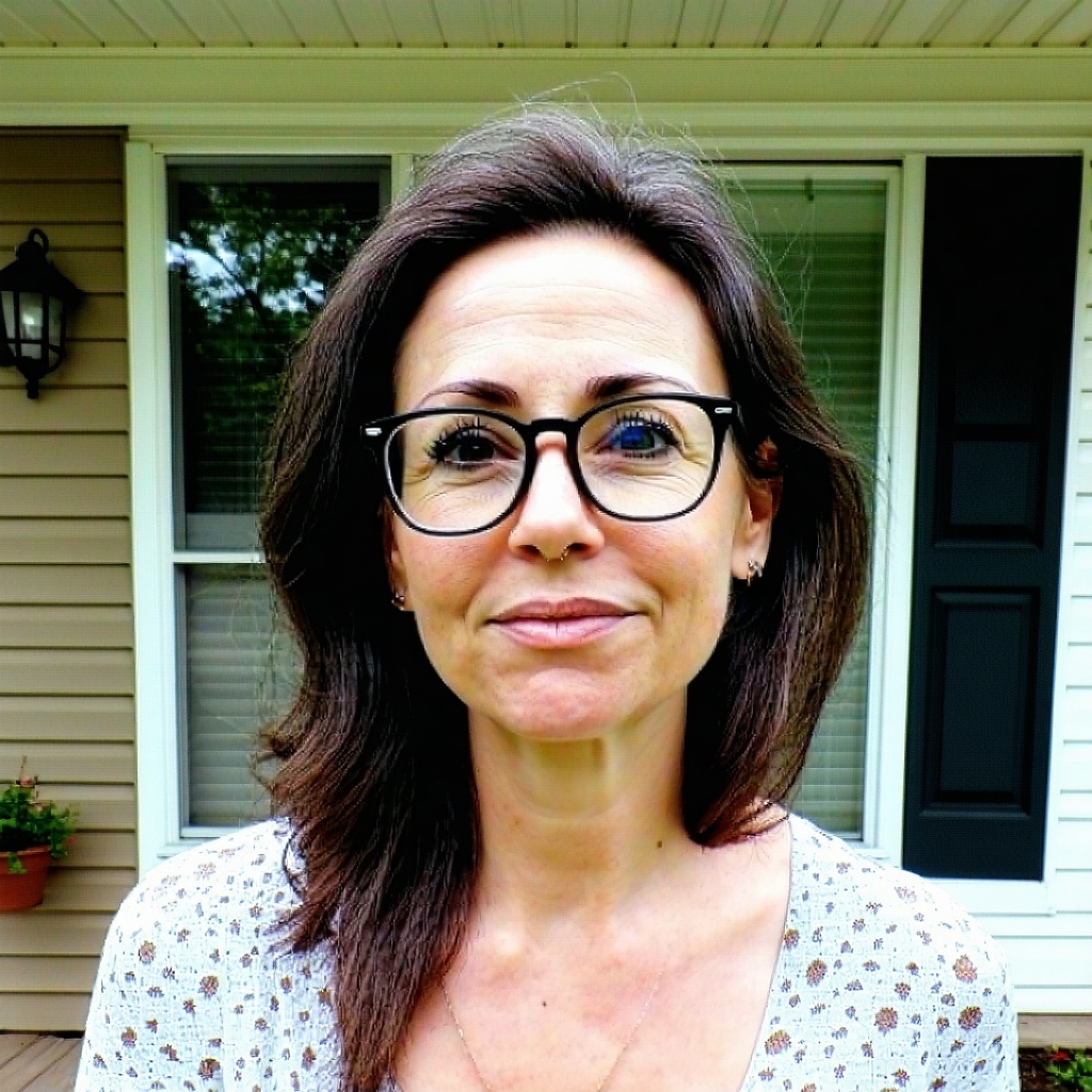 a lady with eyeglasses infront of the house-1